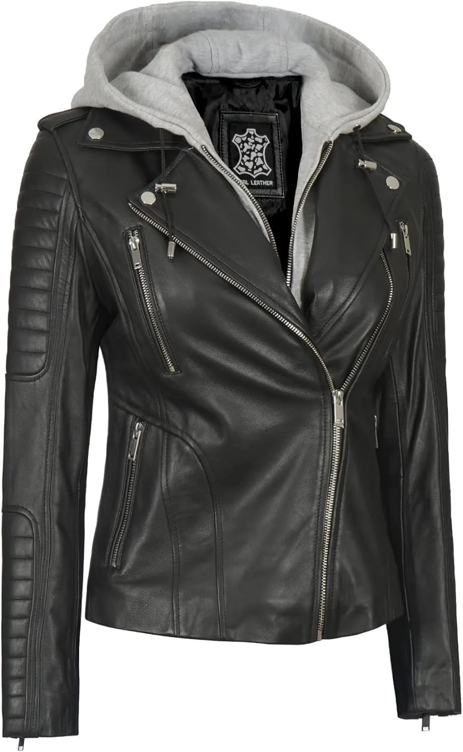fjackets Leather Jackets For Women - Removable Hood & Bomber Real Lambskin Leather Jacket Womens