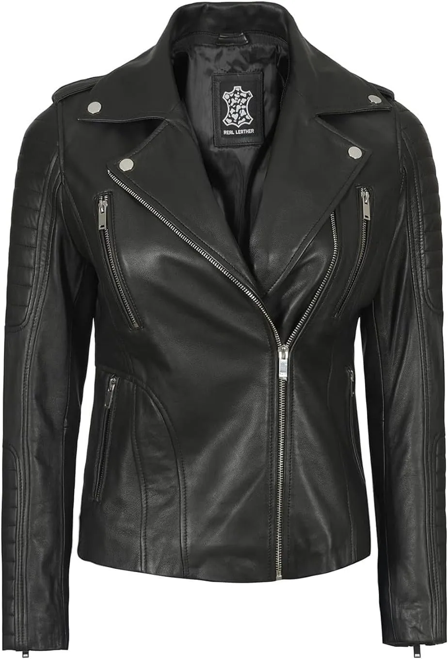 fjackets Leather Jackets For Women - Removable Hood & Bomber Real Lambskin Leather Jacket Womens