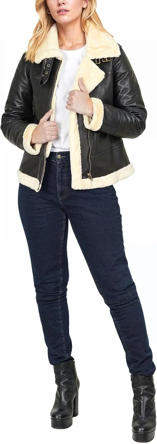 fjackets Leather Sherpa Jacket Womens - Real Lambskin Shearling Jackets For Women