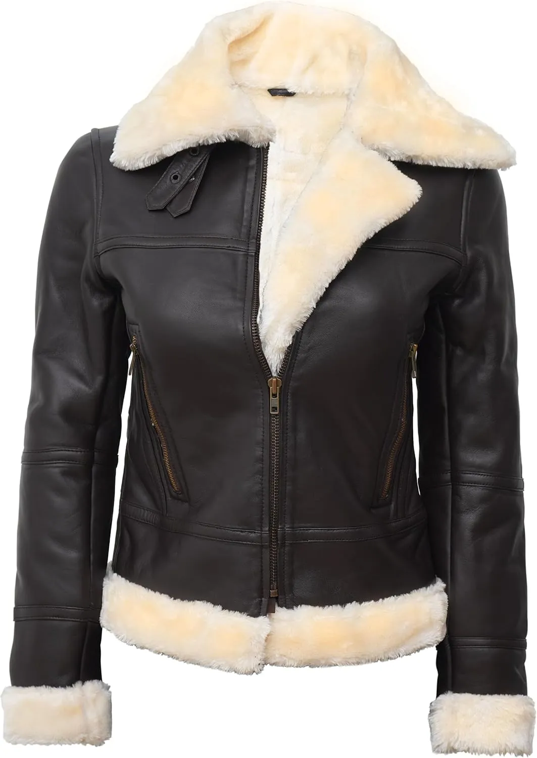 fjackets Leather Sherpa Jacket Womens - Real Lambskin Shearling Jackets For Women