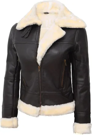 fjackets Leather Sherpa Jacket Womens - Real Lambskin Shearling Jackets For Women