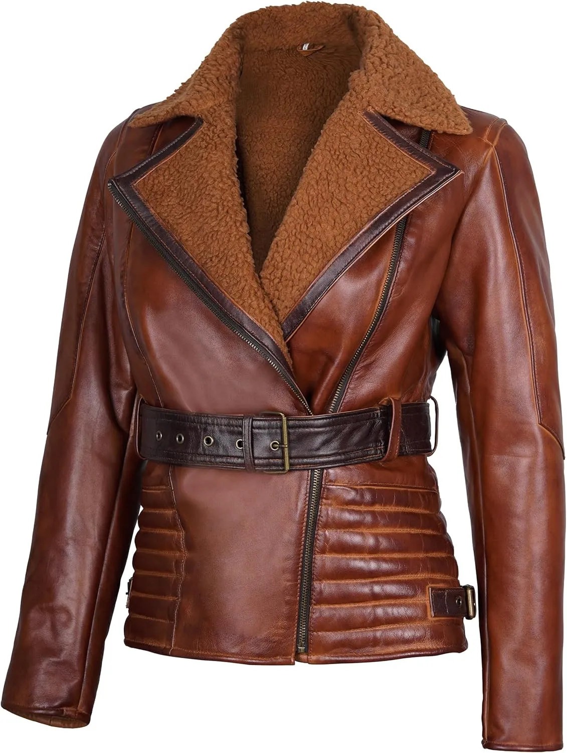 fjackets Leather Sherpa Jacket Womens - Real Lambskin Shearling Jackets For Women