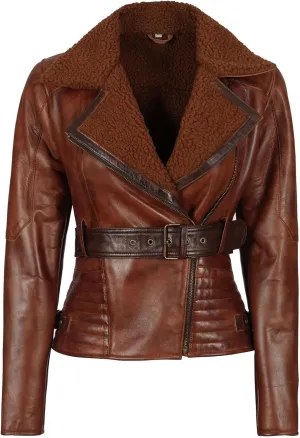 fjackets Leather Sherpa Jacket Womens - Real Lambskin Shearling Jackets For Women