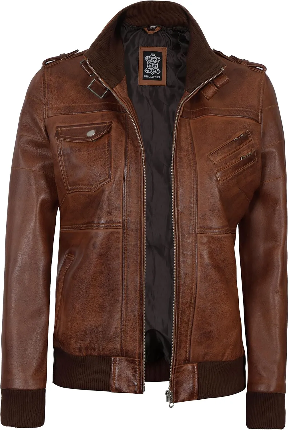 fjackets Womens Leather Jacket - Real Lambksin Bomber Leather Jacket Women With Removable Hood