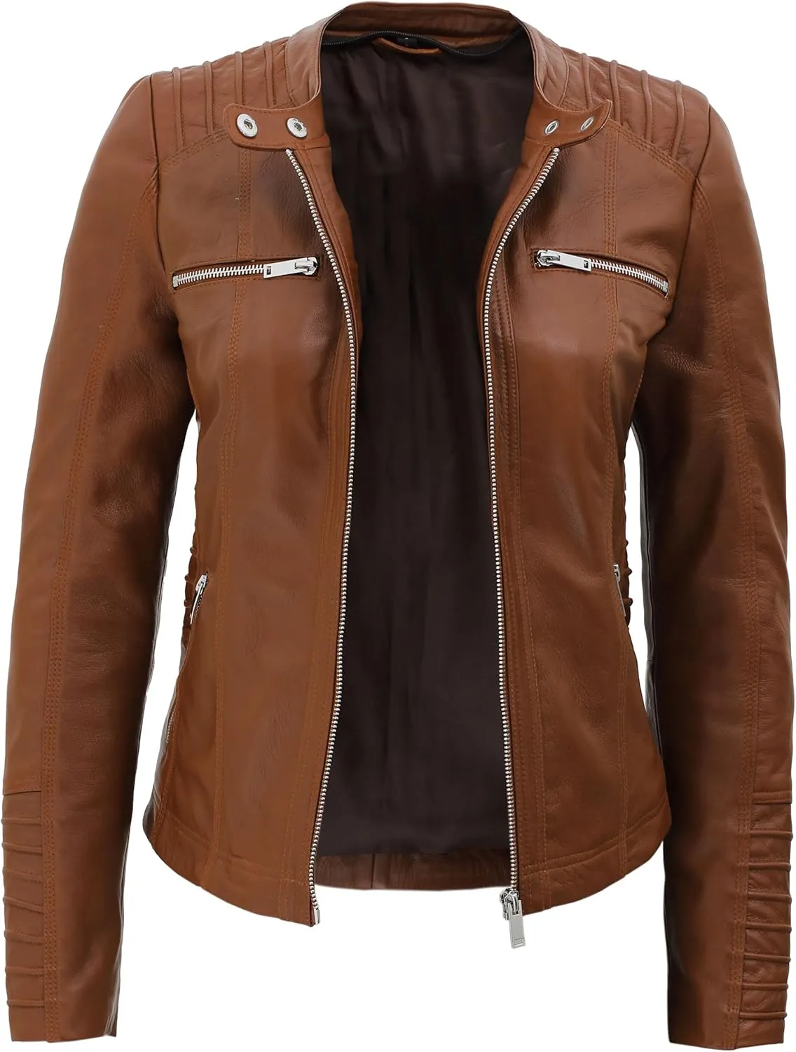 fjackets Womens Leather Jacket - Real Lambksin Bomber Leather Jacket Women With Removable Hood