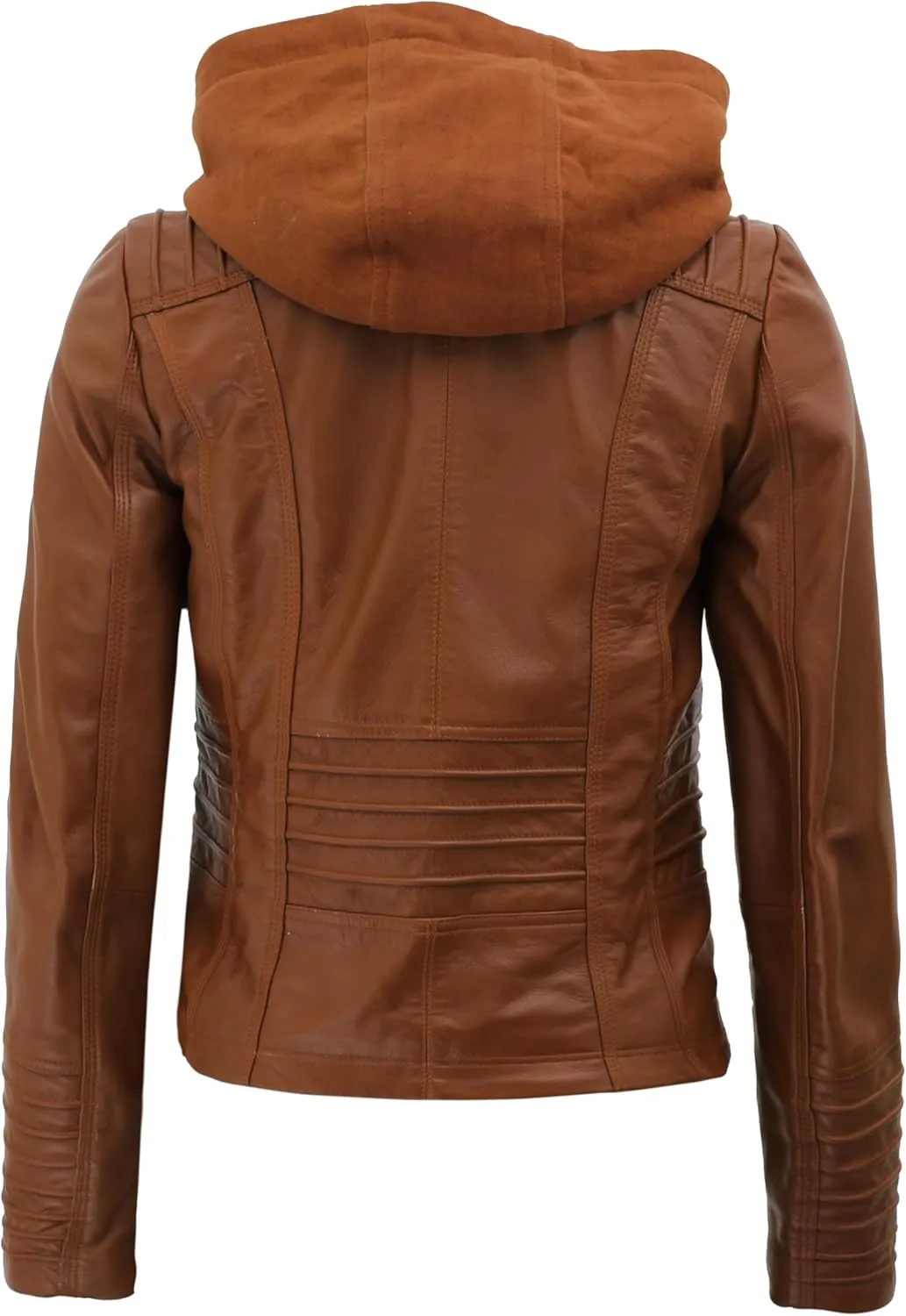 fjackets Womens Leather Jacket - Real Lambksin Bomber Leather Jacket Women With Removable Hood