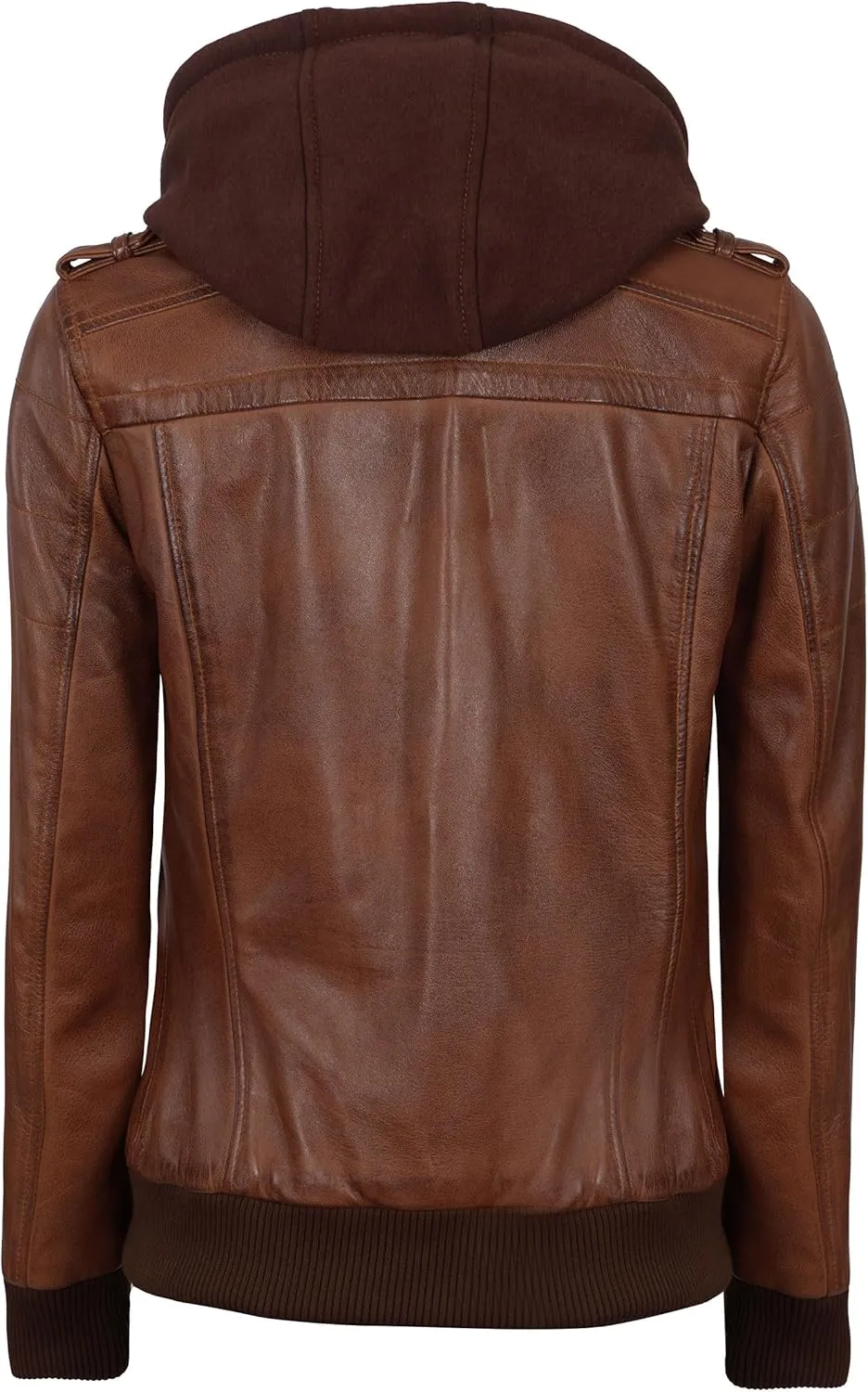 fjackets Womens Leather Jacket - Real Lambksin Bomber Leather Jacket Women With Removable Hood