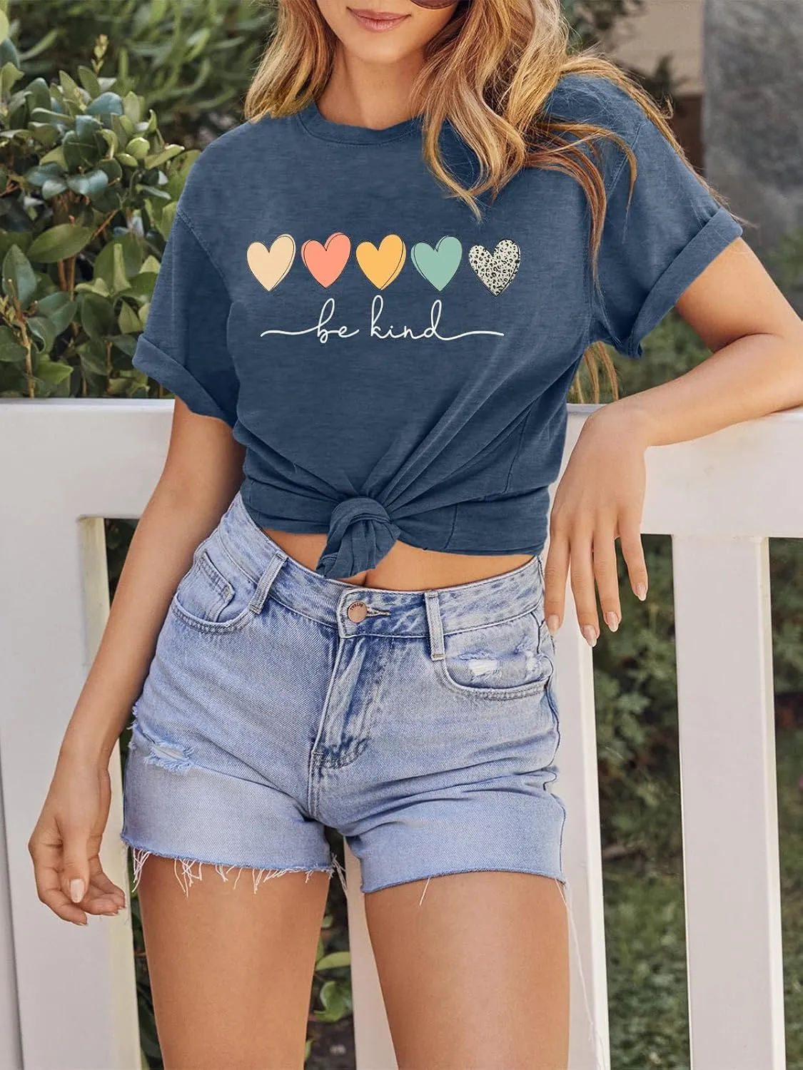 GEMLON Graphic T-Shirts for Women Loose Print Short Sleeve Tops Summer Casual Tees Shirt