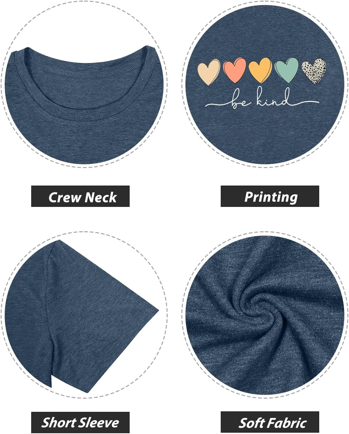 GEMLON Graphic T-Shirts for Women Loose Print Short Sleeve Tops Summer Casual Tees Shirt