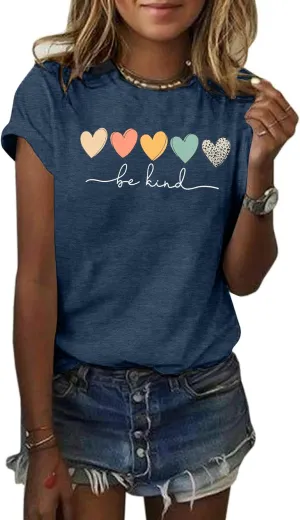GEMLON Graphic T-Shirts for Women Loose Print Short Sleeve Tops Summer Casual Tees Shirt