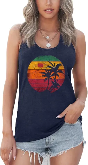 GEMLON Womens Tank Tops Summer Graphic Basic Casual Loose Sleeveless Tees Shirts for Women