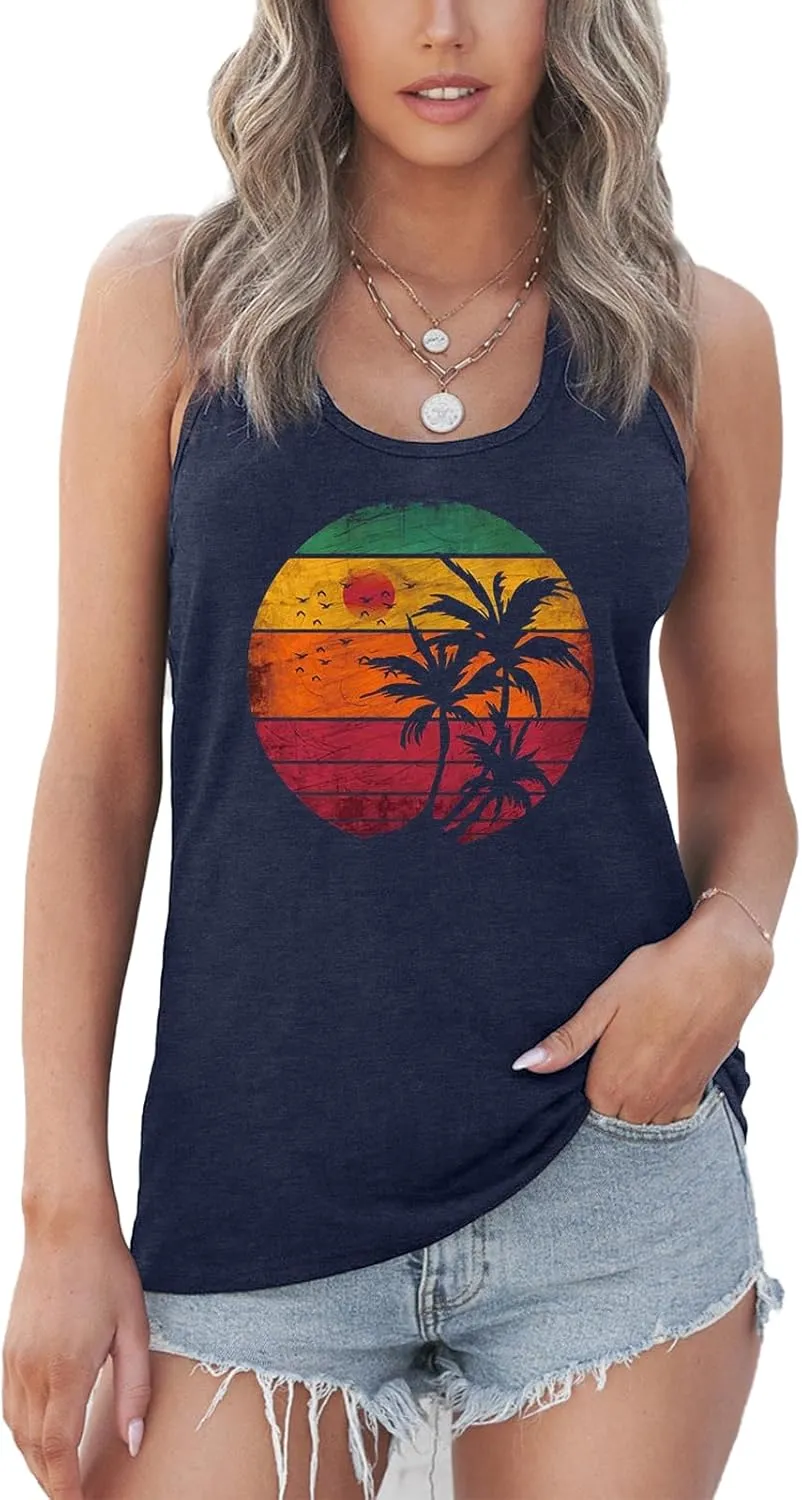 GEMLON Womens Tank Tops Summer Graphic Basic Casual Loose Sleeveless Tees Shirts for Women