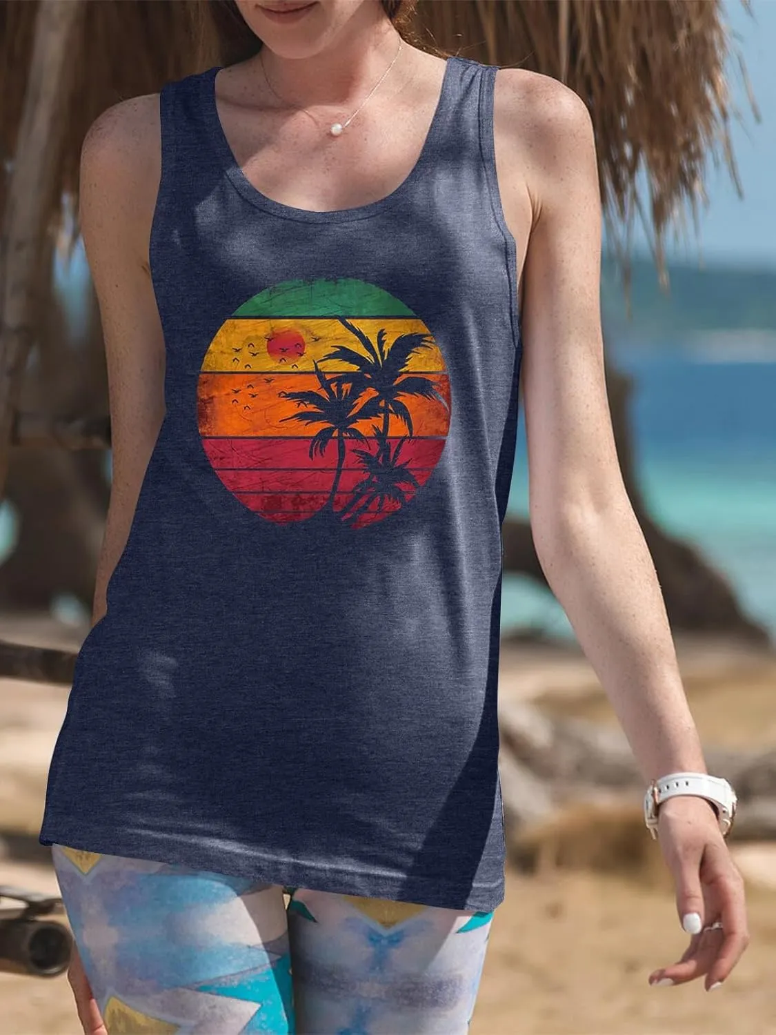 GEMLON Womens Tank Tops Summer Graphic Basic Casual Loose Sleeveless Tees Shirts for Women