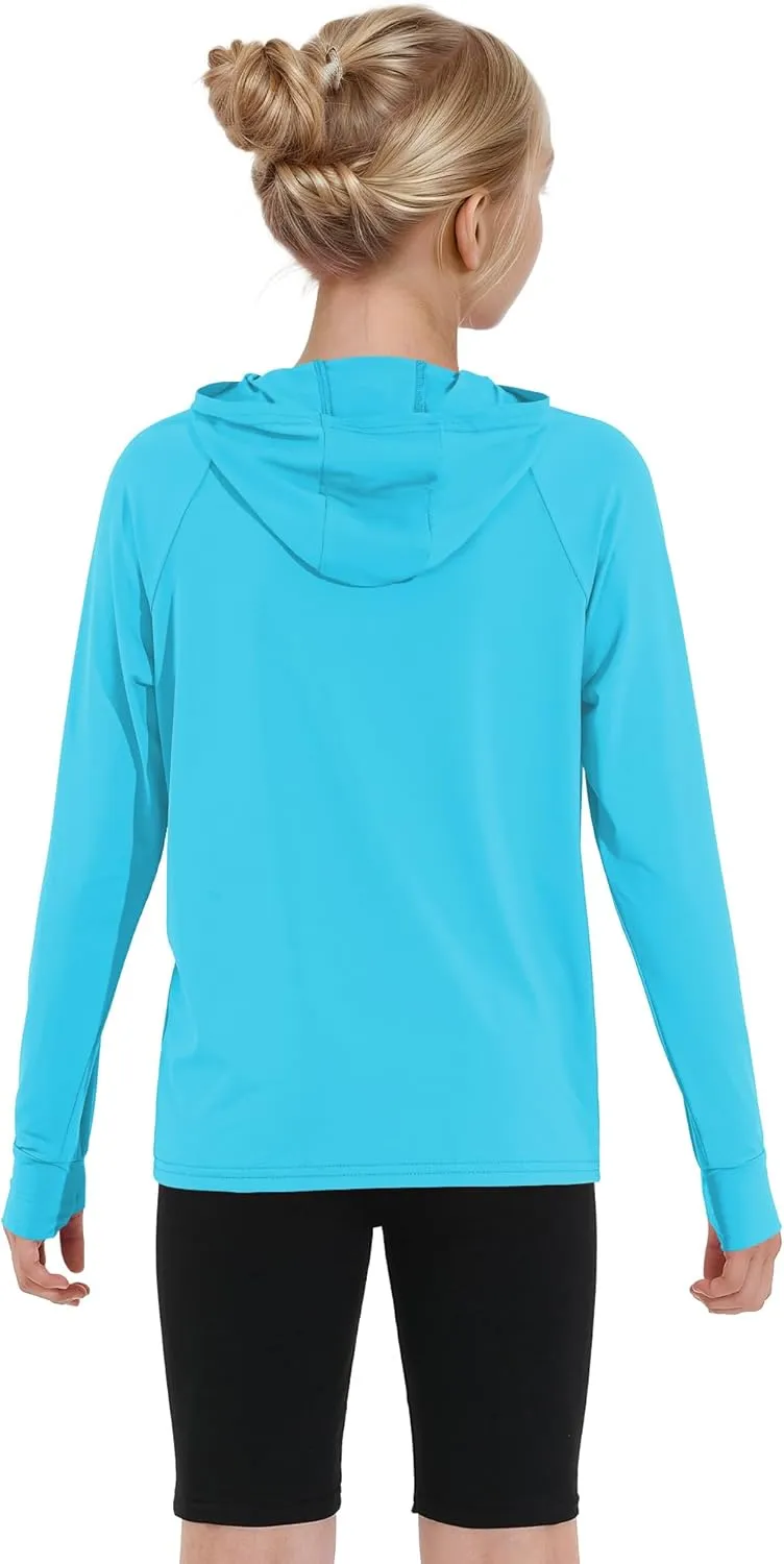 Girls Rash Guard Shirts Boys Long Sleeve Quick Dry Swim Shirts UPF 50  Sun Protection Hoodie for Kids