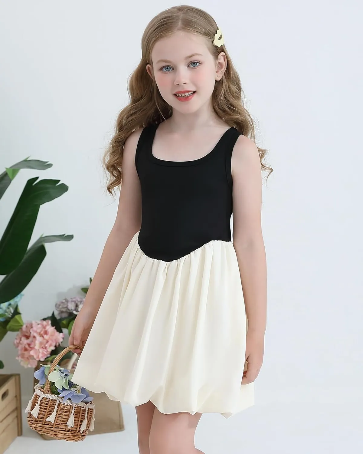 Girls Summer Dresses Tween Sleeveless Bubble Hem Sundress Casual Beach Vacation with Pockets for 7-12 Years