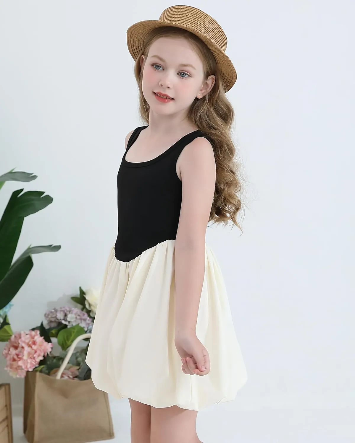 Girls Summer Dresses Tween Sleeveless Bubble Hem Sundress Casual Beach Vacation with Pockets for 7-12 Years