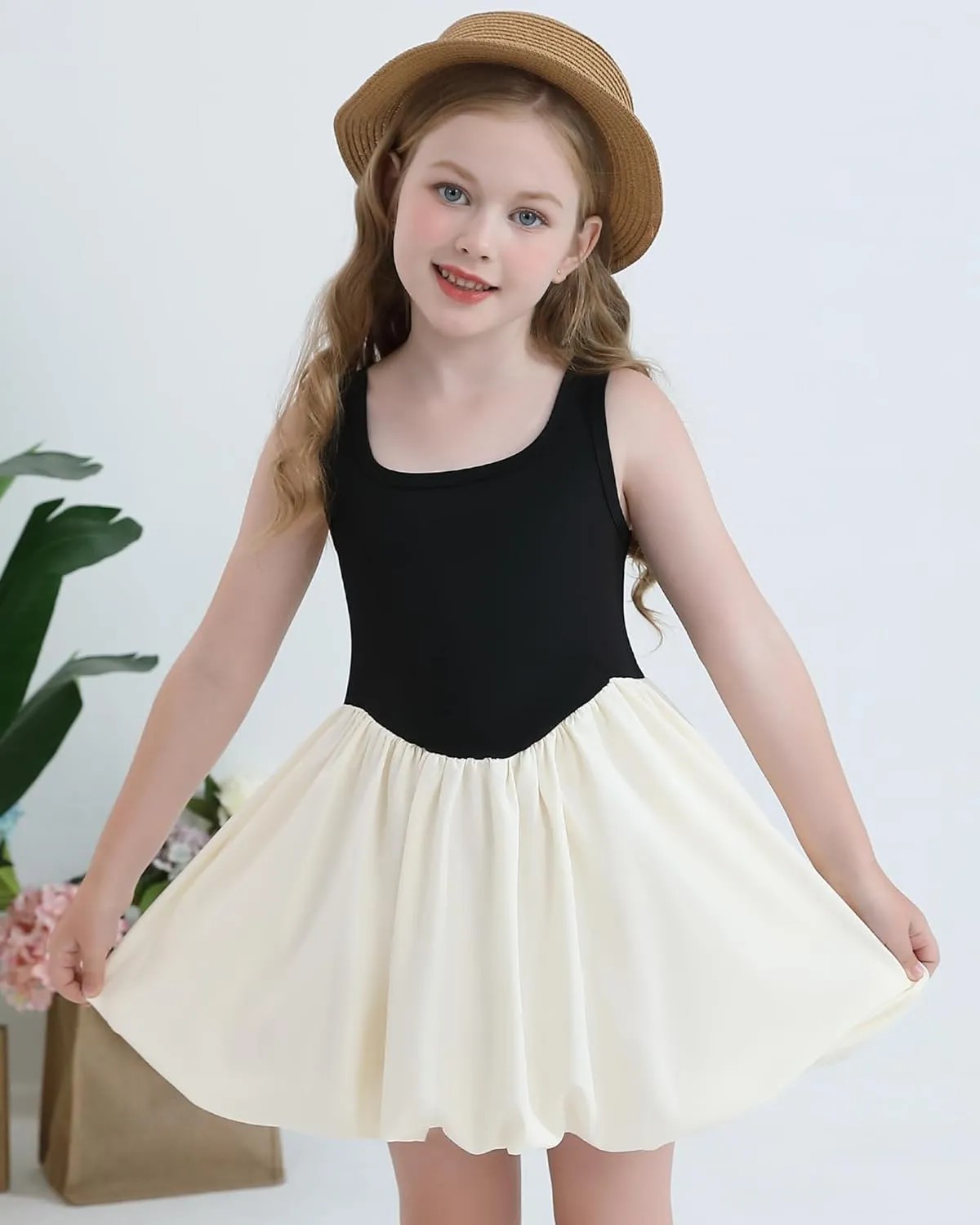 Girls Summer Dresses Tween Sleeveless Bubble Hem Sundress Casual Beach Vacation with Pockets for 7-12 Years