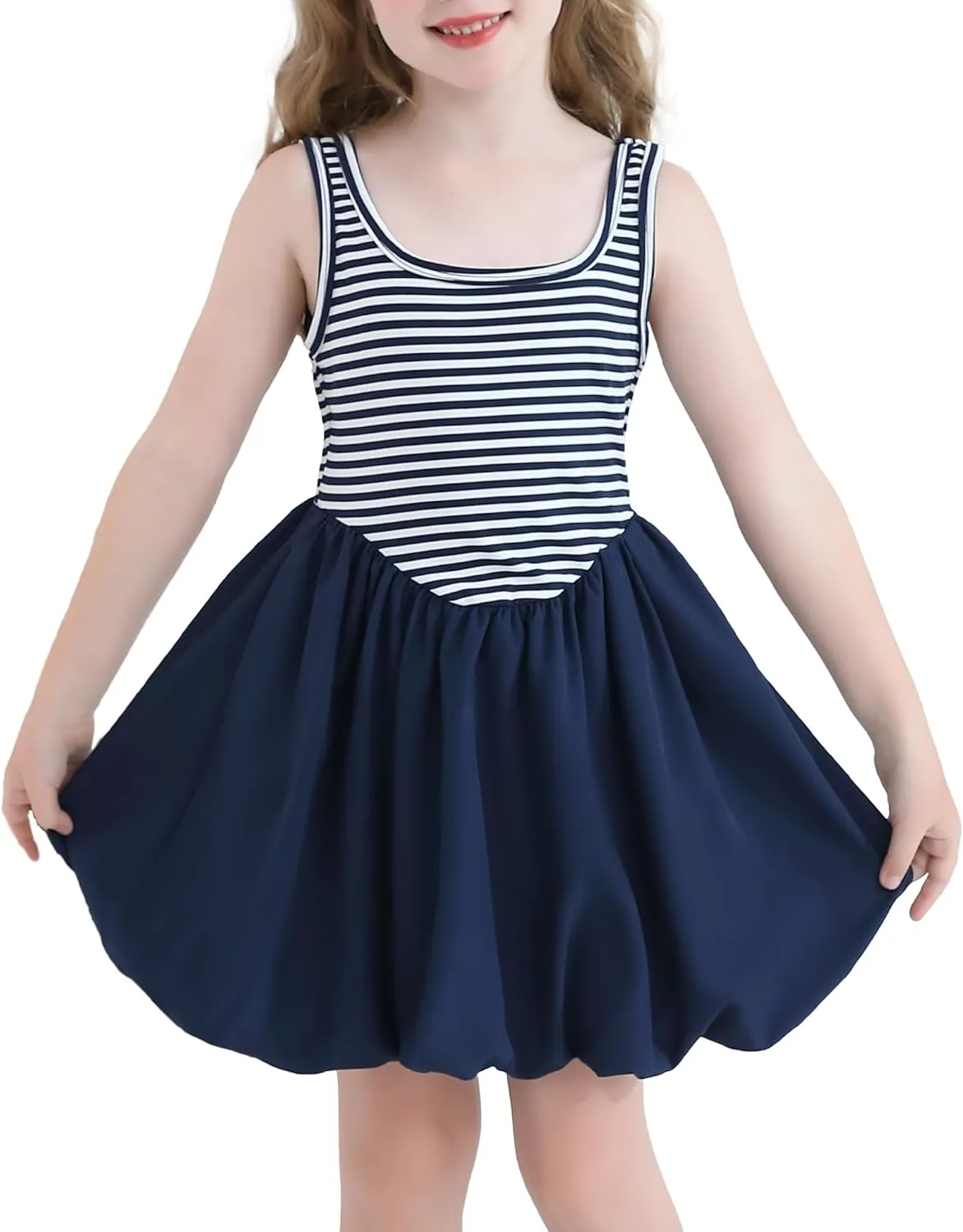 Girls Summer Dresses Tween Sleeveless Bubble Hem Sundress Casual Beach Vacation with Pockets for 7-12 Years