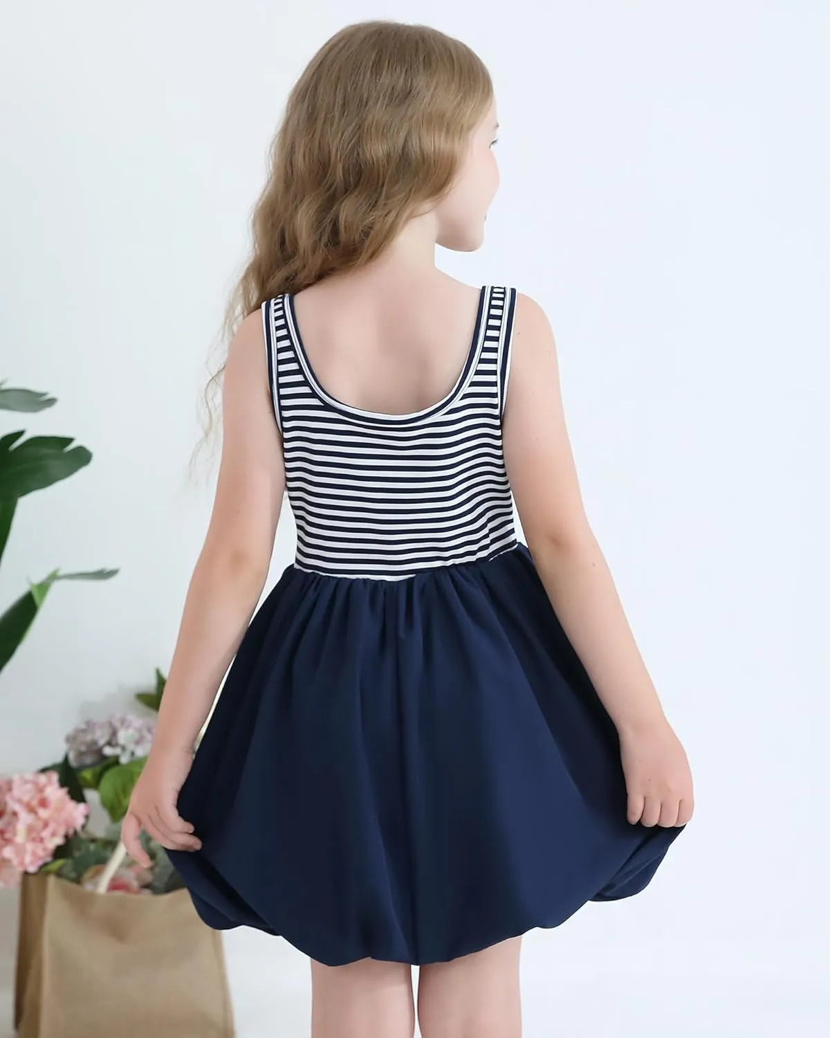 Girls Summer Dresses Tween Sleeveless Bubble Hem Sundress Casual Beach Vacation with Pockets for 7-12 Years