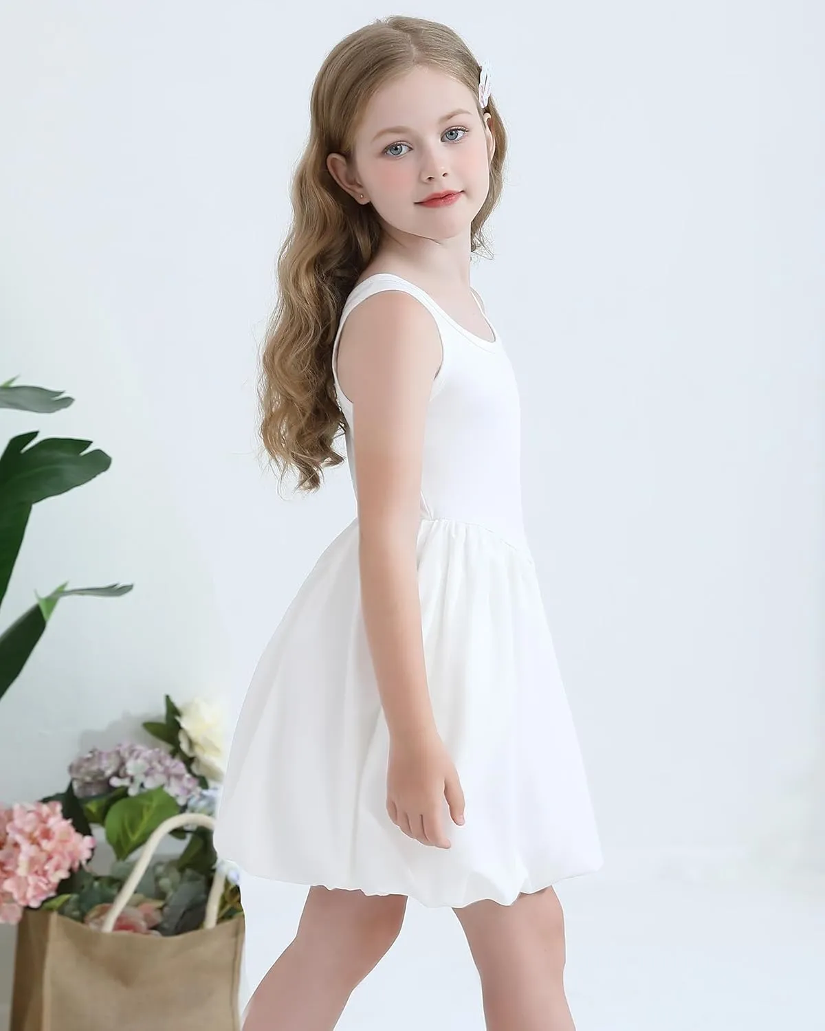 Girls Summer Dresses Tween Sleeveless Bubble Hem Sundress Casual Beach Vacation with Pockets for 7-12 Years