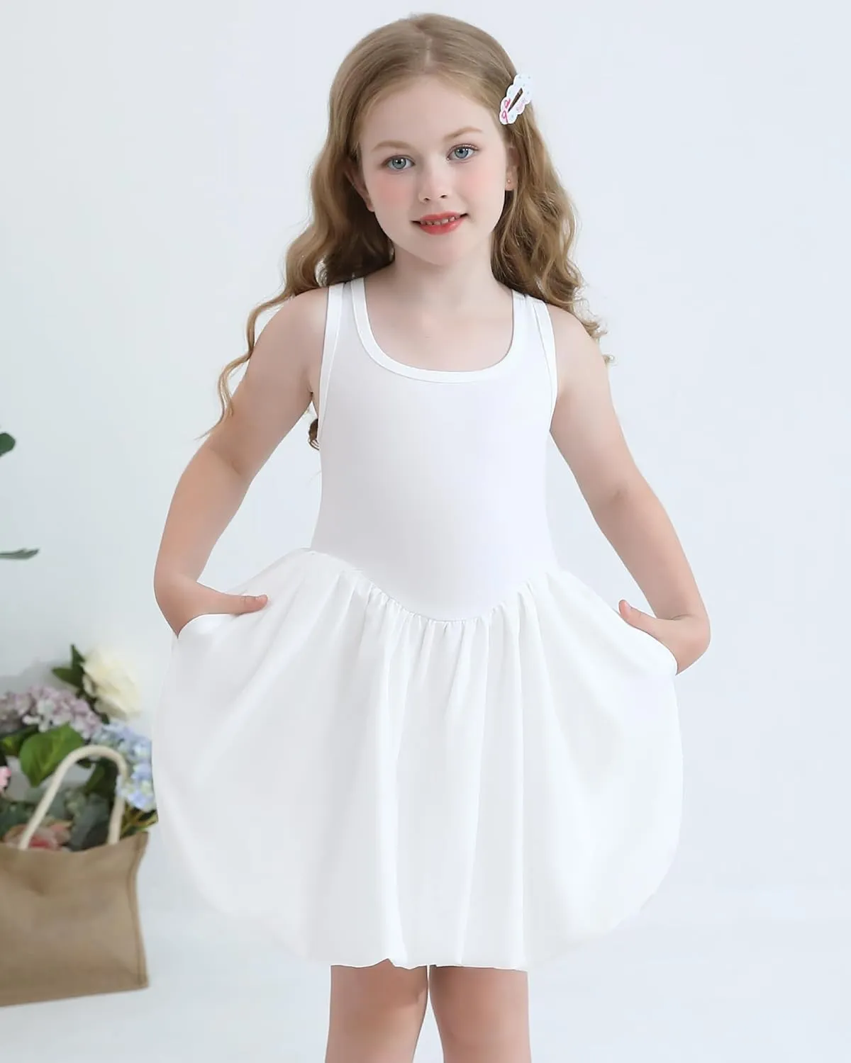 Girls Summer Dresses Tween Sleeveless Bubble Hem Sundress Casual Beach Vacation with Pockets for 7-12 Years