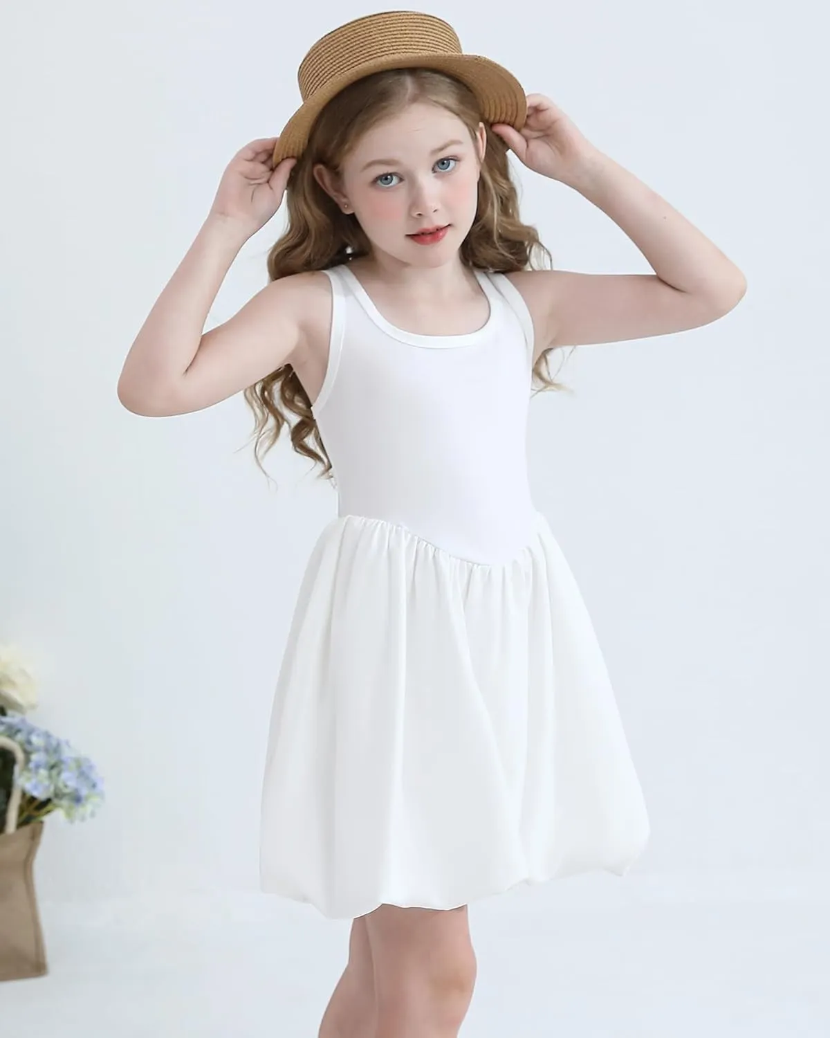 Girls Summer Dresses Tween Sleeveless Bubble Hem Sundress Casual Beach Vacation with Pockets for 7-12 Years