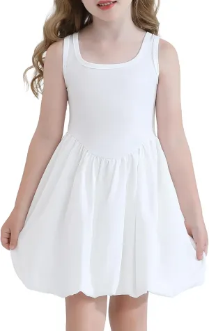 Girls Summer Dresses Tween Sleeveless Bubble Hem Sundress Casual Beach Vacation with Pockets for 7-12 Years