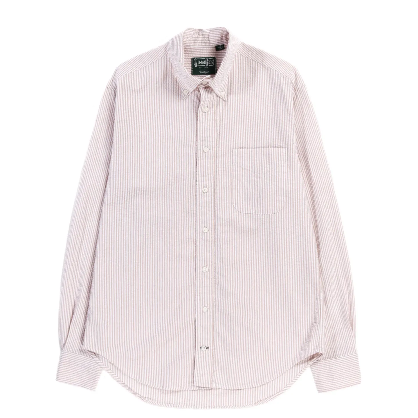 GITMAN VINTAGE BUTTON DOWN BROWN STRIPE SEERSUCKER