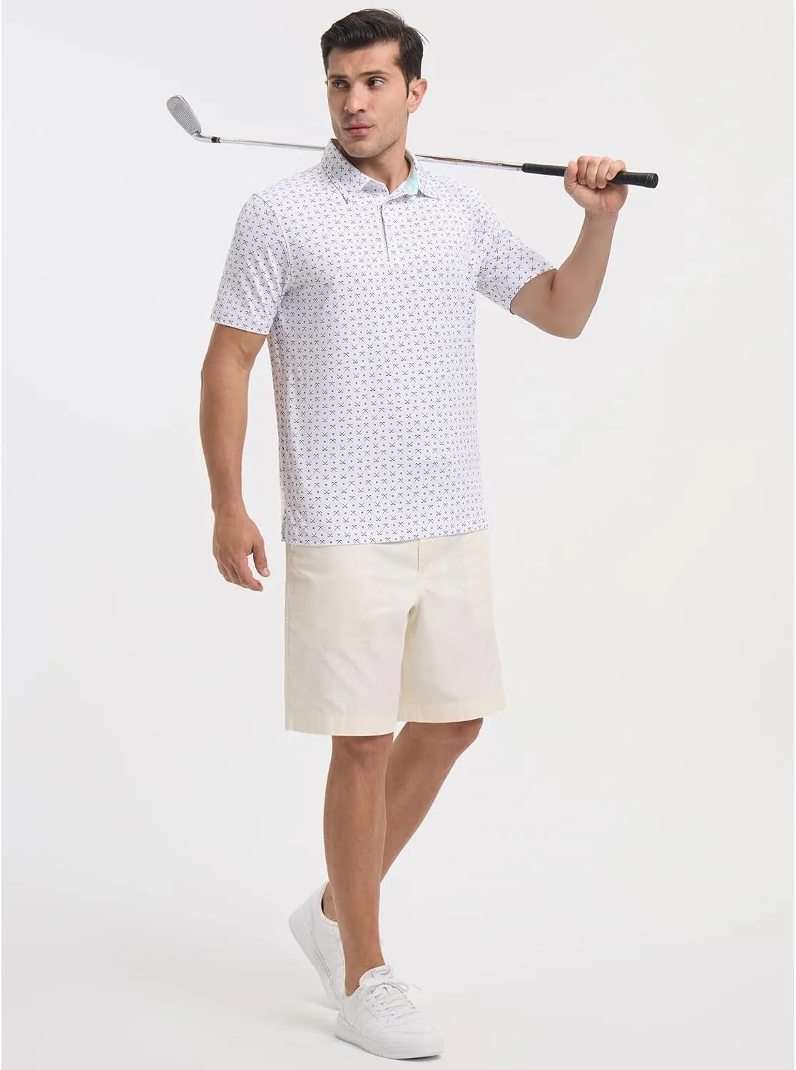 Golf Polo Shirts for Men - Print Moisture Wicking Quick Dry Short Sleeve Collared Polo Shirts for Golf Tennis Wear