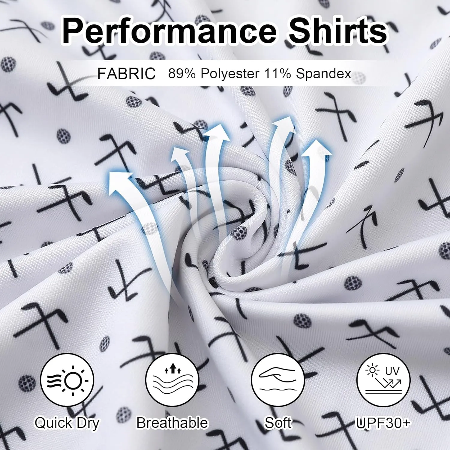 Golf Polo Shirts for Men - Print Moisture Wicking Quick Dry Short Sleeve Collared Polo Shirts for Golf Tennis Wear