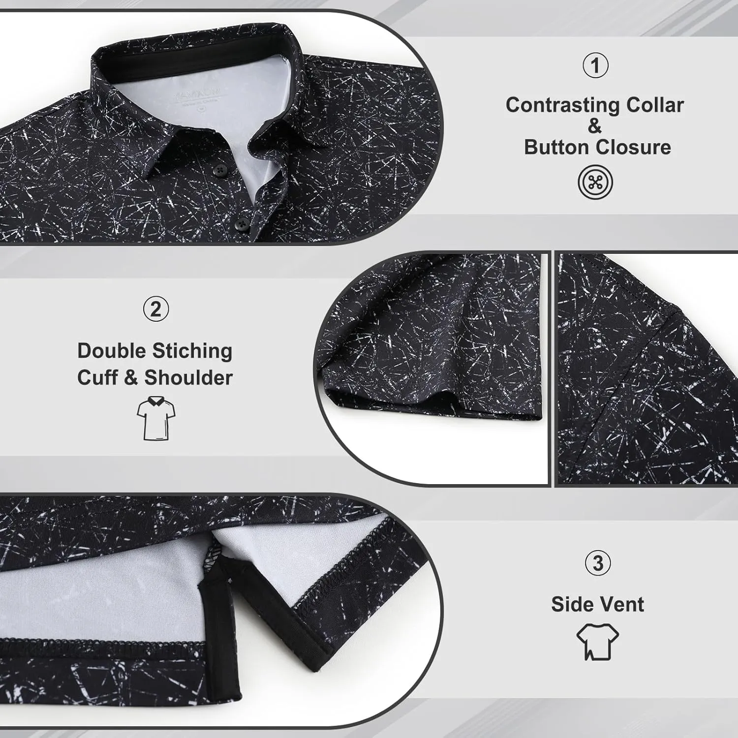 Golf Polo Shirts for Men - Print Moisture Wicking Quick Dry Short Sleeve Collared Polo Shirts for Golf Tennis Wear