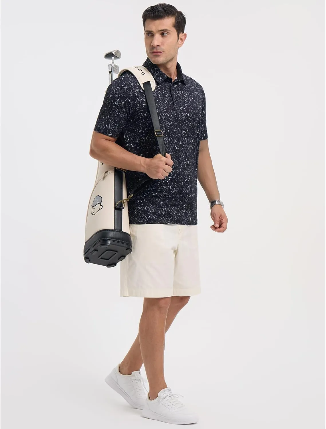 Golf Polo Shirts for Men - Print Moisture Wicking Quick Dry Short Sleeve Collared Polo Shirts for Golf Tennis Wear