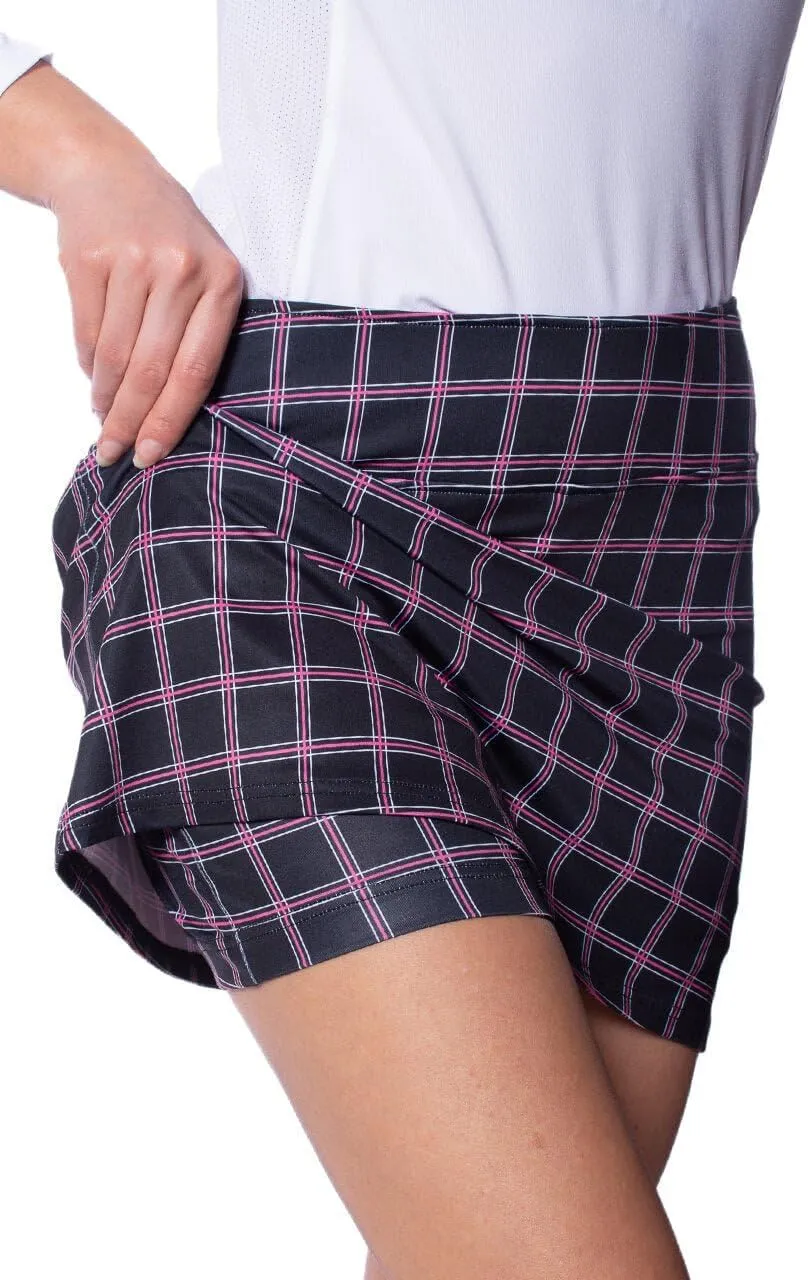 GOLFTINI Printed Pull-On A-Line Skort 16.5" - Stretch Golf, Tennis & Pickleball Skirt with Shorts, Pockets & Tummy Control