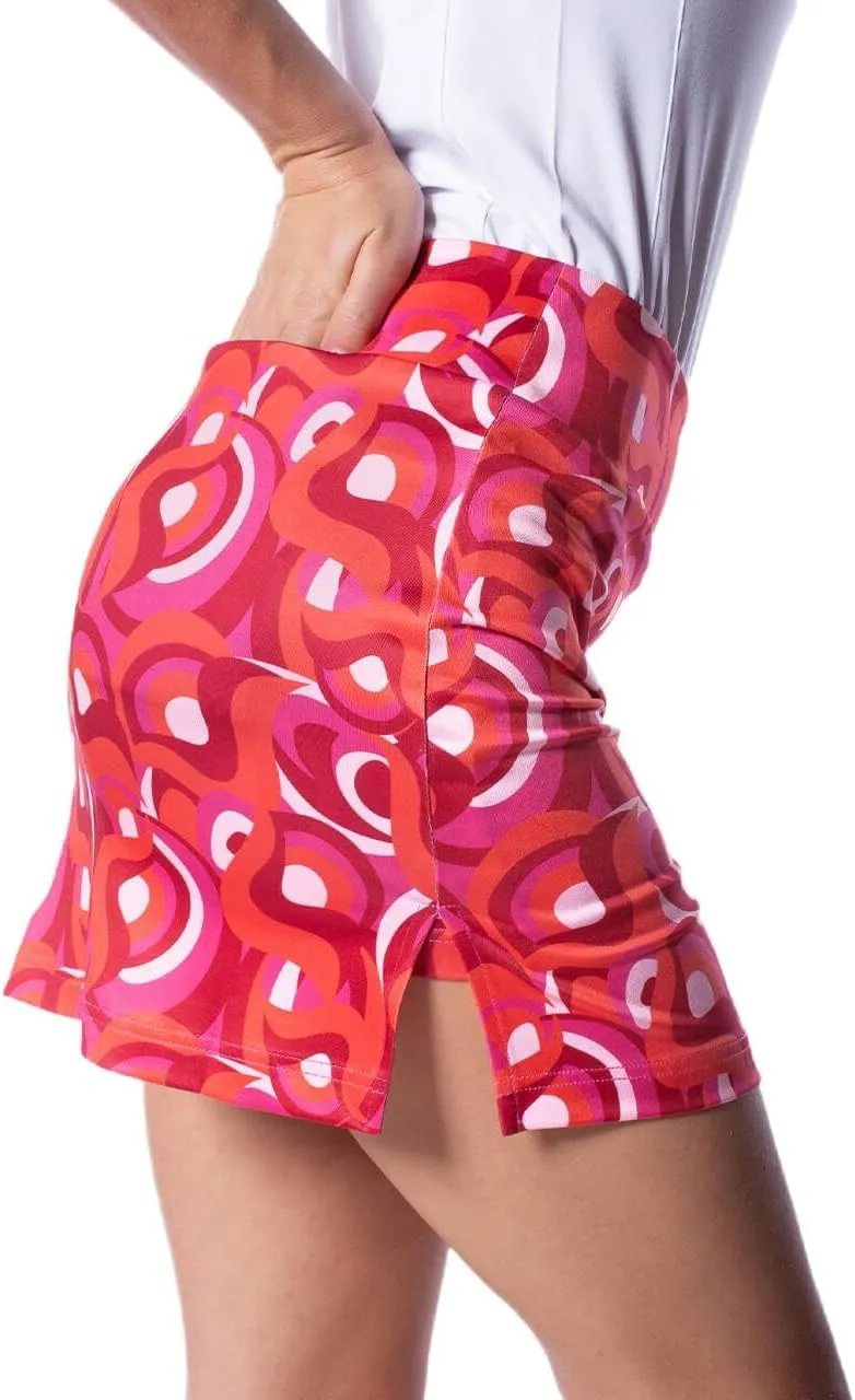 GOLFTINI Printed Pull-On A-Line Skort 16.5" - Stretch Golf, Tennis & Pickleball Skirt with Shorts, Pockets & Tummy Control
