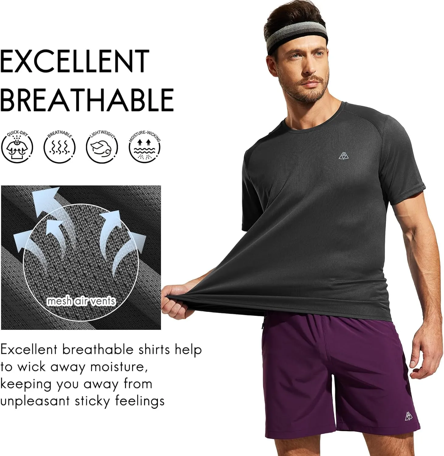 Haimont Men's Dry Fit Athletic Shirts for Running Workout Moisture Wicking Quick Dry Outdoor Short Sleeve T-Shirts