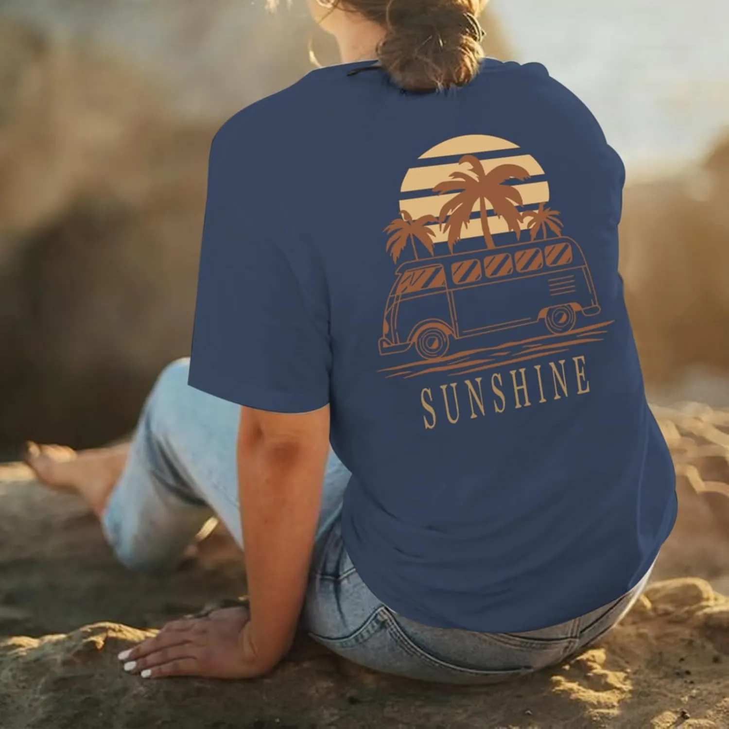 Hawaiian Shirts for Women Beach Hawaii Tropical Shirt Palm Tree Sunshine Graphic Tees Vacation Summer Vibes Tops