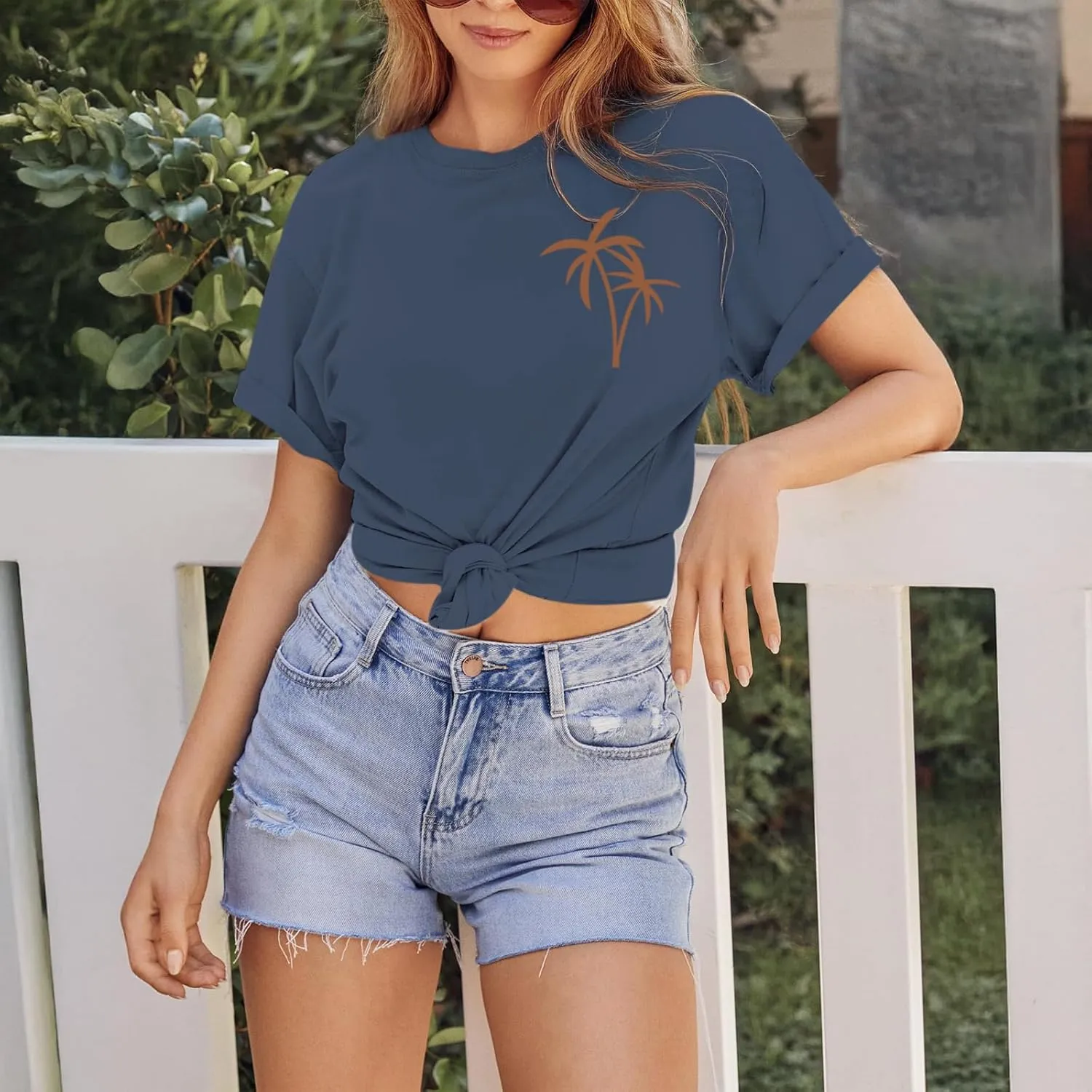 Hawaiian Shirts for Women Beach Hawaii Tropical Shirt Palm Tree Sunshine Graphic Tees Vacation Summer Vibes Tops