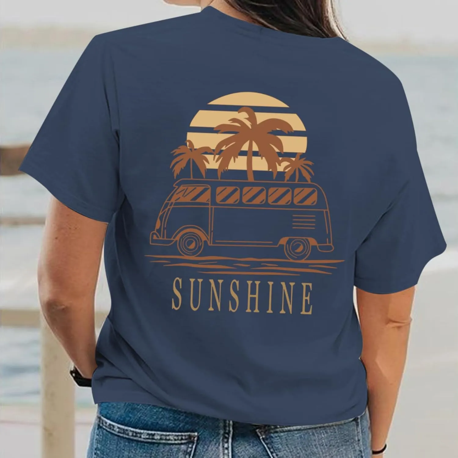 Hawaiian Shirts for Women Beach Hawaii Tropical Shirt Palm Tree Sunshine Graphic Tees Vacation Summer Vibes Tops