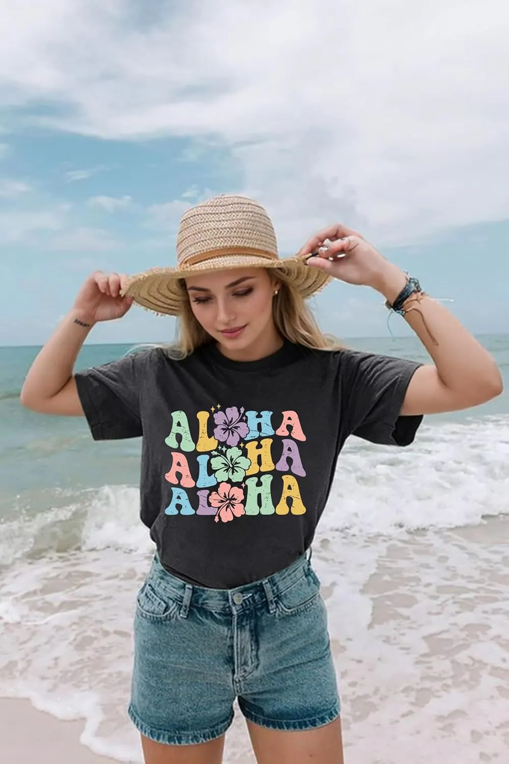 Hawaiian Shirts Women Hawaii Graphic Tees Summer Vacation Hawaiian Tshirt Vintage Hawaii Tropical Tops Outfits