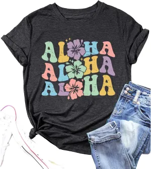 Hawaiian Shirts Women Hawaii Graphic Tees Summer Vacation Hawaiian Tshirt Vintage Hawaii Tropical Tops Outfits