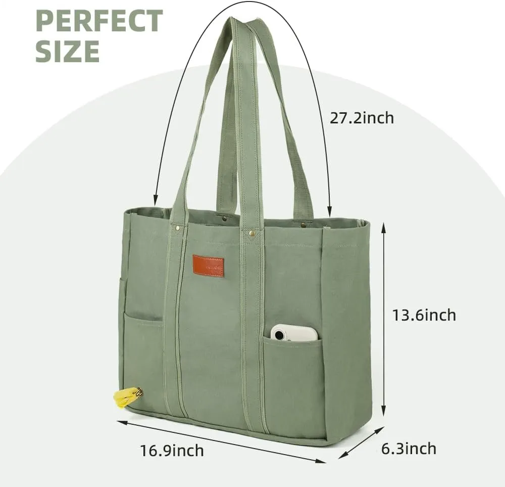 Heavy Duty Canvas Travel Tote Bag for Women, Large Reusable Grocery Shopping Bag with Reinforced Handles