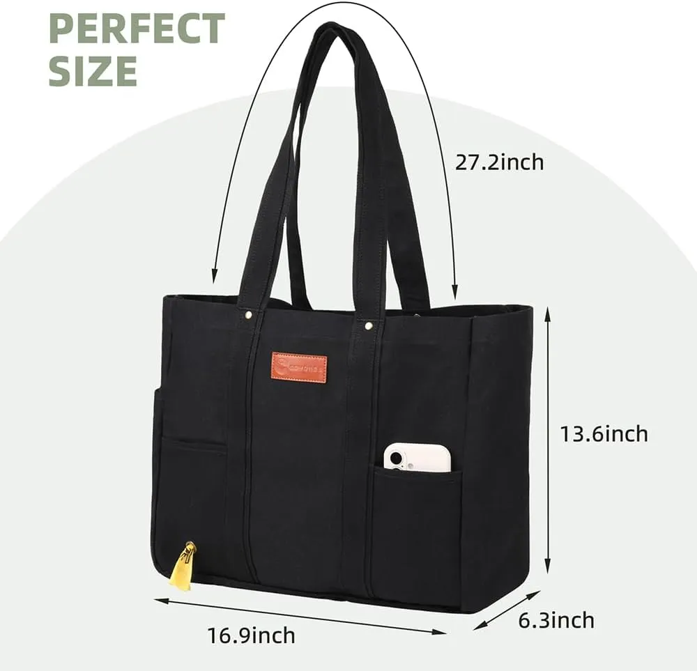 Heavy Duty Canvas Travel Tote Bag for Women, Large Reusable Grocery Shopping Bag with Reinforced Handles
