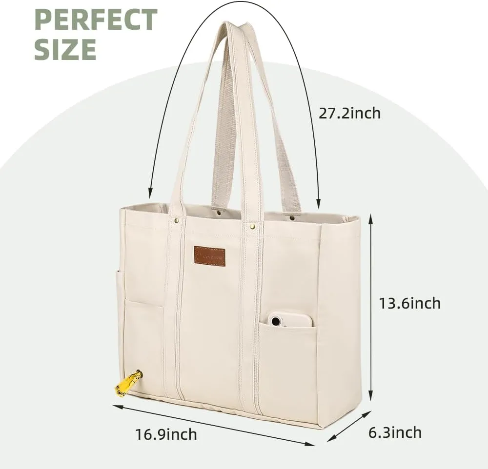 Heavy Duty Canvas Travel Tote Bag for Women, Large Reusable Grocery Shopping Bag with Reinforced Handles