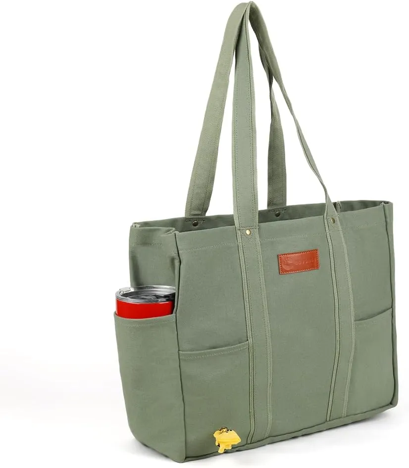 Heavy Duty Canvas Travel Tote Bag for Women, Large Reusable Grocery Shopping Bag with Reinforced Handles