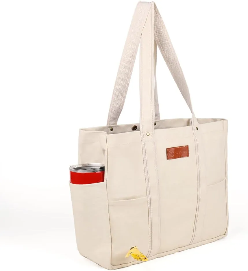 Heavy Duty Canvas Travel Tote Bag for Women, Large Reusable Grocery Shopping Bag with Reinforced Handles