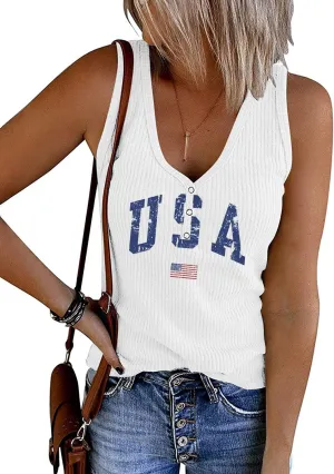 Henley Tank Tops Womens Western Aztec Print V-Neck Cami Ribbed Sleeveless Shirts Casual Button Up T-Shirts