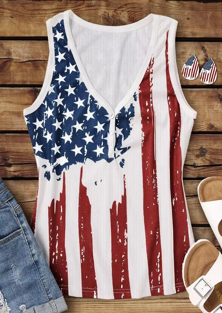 Henley Tank Tops Womens Western Aztec Print V-Neck Cami Ribbed Sleeveless Shirts Casual Button Up T-Shirts