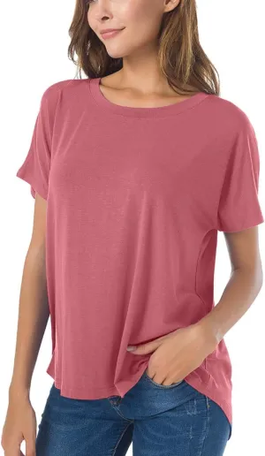 Herou Casual Summer Short Sleeve High Low Loose T Shirt Basic Tees Tops for Women