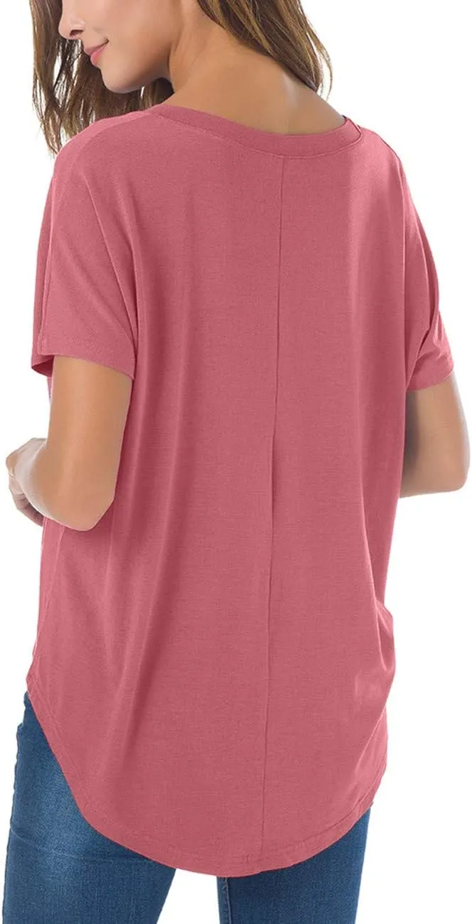 Herou Casual Summer Short Sleeve High Low Loose T Shirt Basic Tees Tops for Women