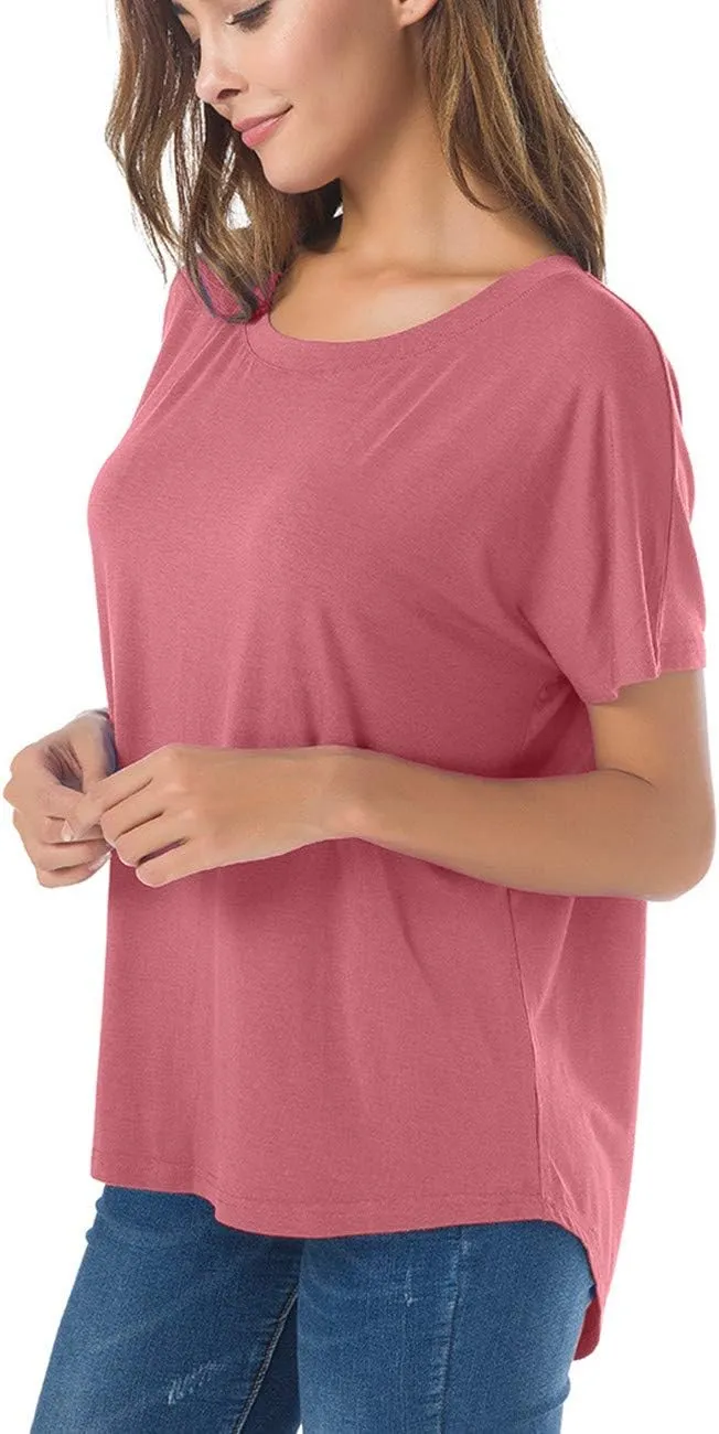 Herou Casual Summer Short Sleeve High Low Loose T Shirt Basic Tees Tops for Women